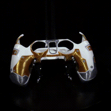 Mando de consola personalizado con diseño dorado futurista